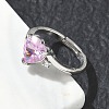 Adjustable Brass Finger Rings with Pink Heart Cubic Zirconia for Valentine's Day CU-CBA7E55-11P-3