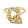 Rack Plating Letter Brass Micro Pave Clear Cubic Zirconia Adjustable Rings for Women KK-S391-03G-Q-1