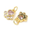 Brass Pave Cubic Zirconia Paw Print Charms KK-I355-17G-08-2