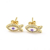 Fish with Evil Eye Real 18K Gold Plated Brass Stud Earrings EJEW-L269-104G-02-1