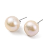 Natural Pearl Round Bead Stud Earrings EJEW-E298-01G-02P-1