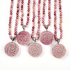 Natural Rhodonite 4.5mm Round Beaded Flower Pendant Necklaces NJEW-T016-04L-2