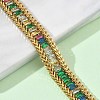 304 Stainless Steel & Glass Wheat Chain Double Layers Bracelets for Women BJEW-F540-08G-04-3