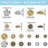 360Pcs 12 Styles Tibetan Style Alloy Bead Caps TIBE-SC0002-37-2