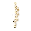 Brass Pave Clear Cubic Zirconia Leaf Links Connector Charms KK-Z156-15G-1