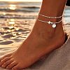 304 Stainless Steel Sideways Cross Link Anklets with Flat Round Initial Charms FS-WG42793-08-1