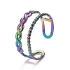 Rainbow Color Ion Plating(IP) 304 Stainless Steel Double Line Open Cuff Ring for Women RJEW-A005-28MC-2