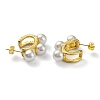 Ion Plating(IP) Plastic Pearl Beaded C-shape Stud Earrings EJEW-K244-02G-1