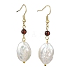Natural Baroque Keshi Pearl and Natural Amber Dangle Earrings EJEW-JE07110-2