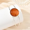Natural Mixed Gemstone Flat Round Brass Hollow Cuff Bangles for Women BJEW-JB14330-01-2