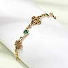 304 Stainless Steel Rhinestone Flower with Heart Link Chain Bracelets SA-CBAF6AD-16G-3