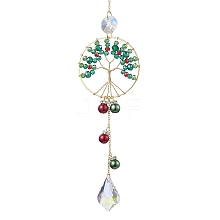 Christmas Glass Beads Wire Wrapped Tree of Life Hanging Ornaments HJEW-TA00209