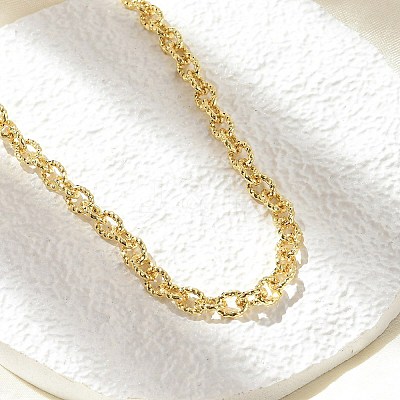 Brass Textured Cable Chain Necklaces NJEW-A042-12G-02-1