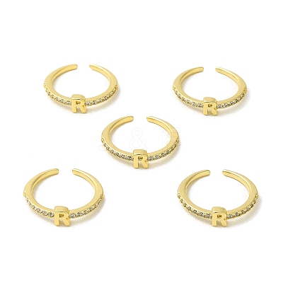 Clear Cubic Zirconia Initial Letter Open Cuff Ring RJEW-H120-09G-R-1