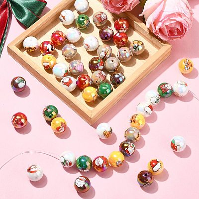 50Pcs Christmas Theme Printed Opaque Acrylic Beads OACR-CJ0002-20-1