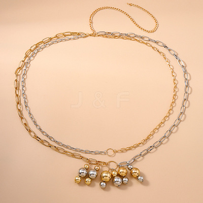 Alloy Round Beaded Tassel Double Layer Waist Belly Chains for Women FS-WGA8D7B-01-1
