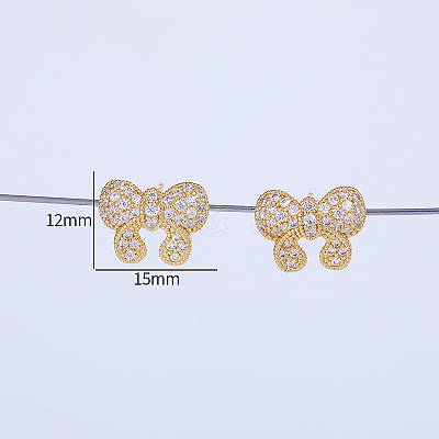 Elegant Brass Pave Clear Cubic Zirconia Bowknot Stud Earrings DH4416-1