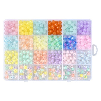 516Pcs 21 Style Acrylic Round Beads DIY-YW0008-09-1