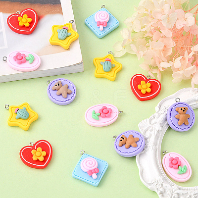 30Pcs 5 Styles Opaque Resin Pendants RESI-CJ0002-30-1