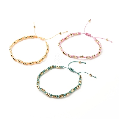 Round Brass Braided Bead Bracelet BJEW-JB07855-1