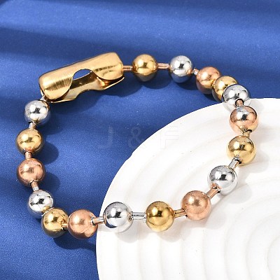 304 Stainless Steel Round Beaded Bracelets for Women Men BJEW-K240-10B-1