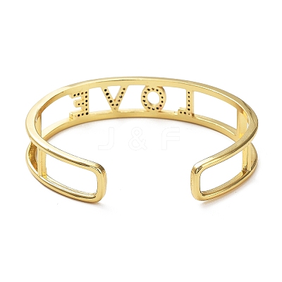 Word LOVE Hollow Carved Cubic Zirconia Cuff Bangle BJEW-D448-14G-RS-1