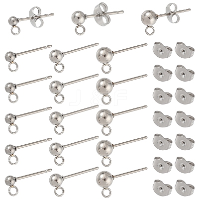 100Pcs 3 Styles Original Color 304 Stainless Steel Ball Post Stud Earring Findings STAS-YW0003-06-1