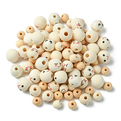 140Pcs 7 Styles Printed Wood Beads WOOD-YW0001-14-1