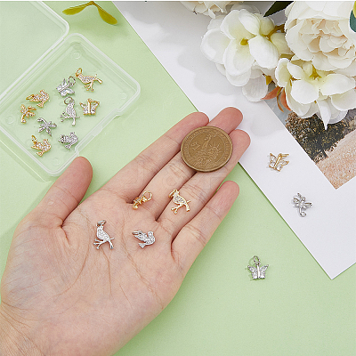 16Pcs 8 Style Brass Micro Pave Cubic Zirconia Charms ZIRC-DC0001-25-1