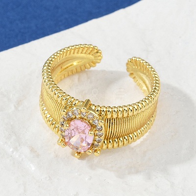Brass Micro Pave Cubic Zirconia Open Cuff Rings for Women RJEW-U059-01G-01-1