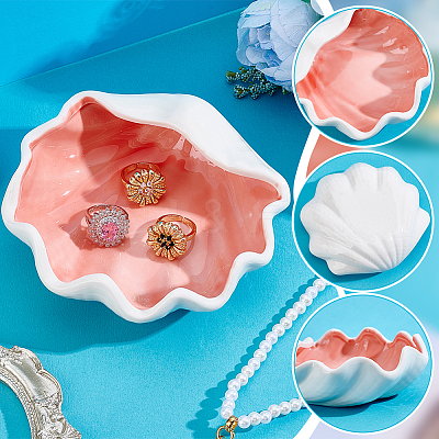 Shell Shaped Porcelain Jewelry Storage Trays for Rings AJEW-WH0077-077-1