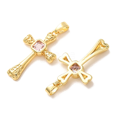 Brass Micro Pave Pink Cubic Zirconia Pendants CU-CBA9AB3-37G-1