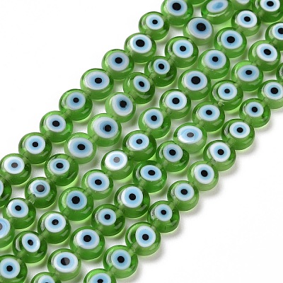 Handmade Evil Eye Lampwork Flat Round Bead Strands LAMP-L058-6mm-19-1