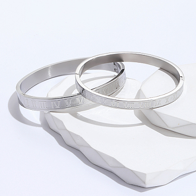 Non-Tarnish 2Pcs 2 Style 201 Stainless Steel Hinged Bangles for Women QR1999-2-1