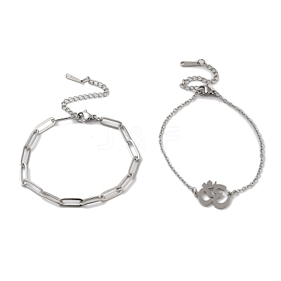Tarnish Resistant 304 Stainless Steel Paperclip Chains & Cable Chain Bracelet Sets AJEW-U005-05F-P-1