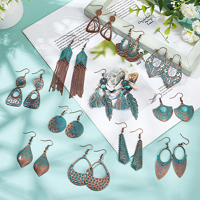 12 Pair 12 Style Tibetan Style Alloy Geometry Dangle Earrings EJEW-AN0003-85-1
