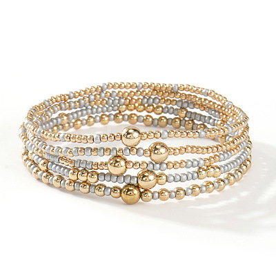 Gold Beaded Friendship Bracelet Set Handmade Stacking Jewelry for Women TB4137-9-1