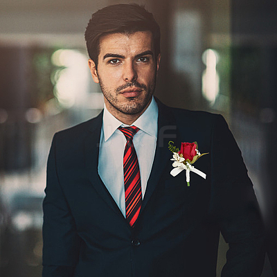 2Pcs Silk Cloth Imitation Rose Boutonniere AJEW-CP0008-47-1