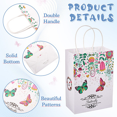 8Pcs 4 Styles Rectangle with Butterfly Pattern Paper Gift Bags CARB-TA0001-09-1