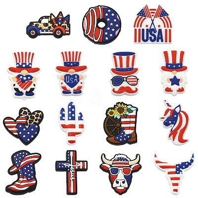 15Pcs 15 Styles Independence Day Theme Silicone Beads SIL-YW0001-81-1
