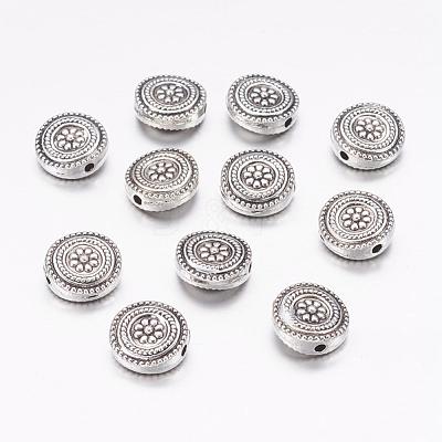 Tibetan Style Alloy Flat Round with Flower Beads X-TIBEB-5686-AS-FF-1