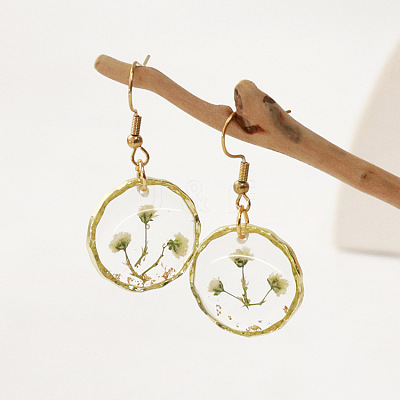 Alloy Epoxy Dried Flower Dangle Earrings FS-WGABF6D-03-1