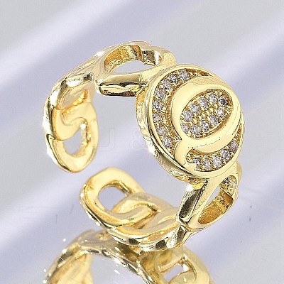Brass Micro Pave Clear Cubic Zirconia Open Cuff Rings for Women RJEW-K289-02G-Q-1
