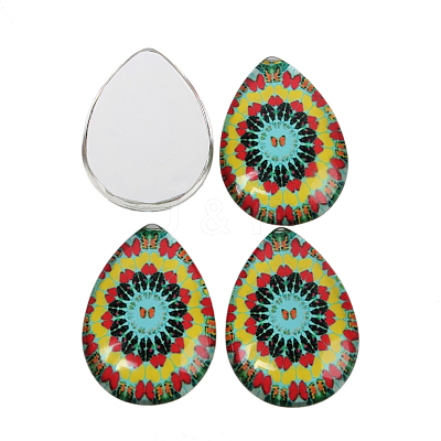 Mosaic Printed Glass Cabochons GGLA-N002-18x25-G-1