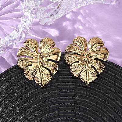 304 Stainless Steel Leaf Stud Earrings EJEW-L304-05G-1