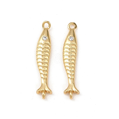 Brass Pave Cubic Zirconia Fish Connector Charms KK-L255-11G-1