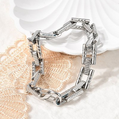 304 Stainless Steel Rectangle Link Chain Bracelets for Women Men BJEW-F488-64P-1