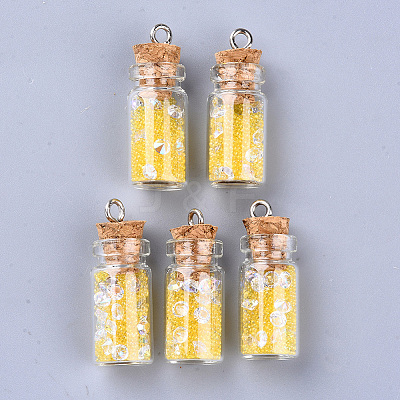 Glass Wishing Bottle Pendant Decorations GLAA-S181-07-1