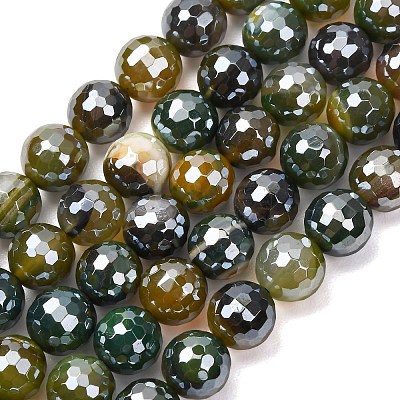 Electroplated Natural Agate Beads Strands G-B191-A07-10mm-19-1