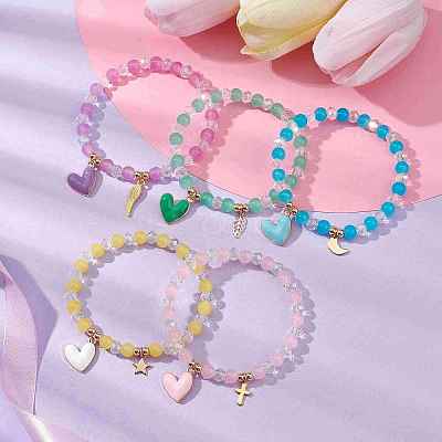 Glass Round Beaded Stretch Bracelets BJEW-JB09909-1